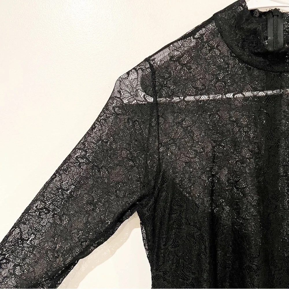 NWT All Saints Hanna Lace Black Asymmetrical Mock Neck Midi Dress Size US 8 - Picture 11 of 16